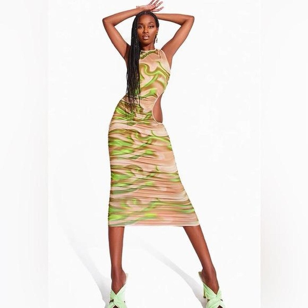 Stylish Green and Tan Cutout Dress